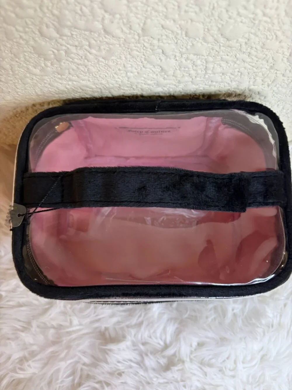 Juicy Couture Black Velour Travel Hygiene Cosmetic Bag Gold Logo NWT